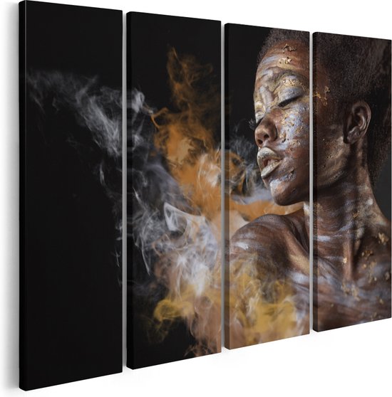 Artaza Canvas Schilderij Vierluik Afrikaanse Vrouw Met Zilver En Goud - 120x90 - Foto Op Canvas - Canvas Print
