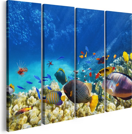 Artaza Peinture sur Toile Quadriptyque Pêche dans l'océan avec Coraux - 120x90 - Photo sur Toile - Impression sur Toile