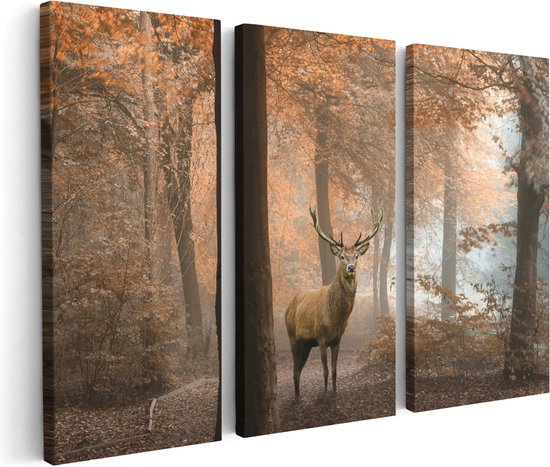 Artaza Peinture sur toile Triptyque Cerf dans la forêt - Automne - 180x120 - Groot - Photo sur toile - Impression sur toile