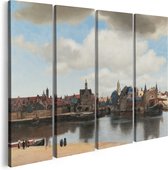 Artaza Canvas Schilderij Vierluik Gezicht op Delft - Johannes Vermeer - 160x120 - Groot - Foto Op Canvas - Canvas Print