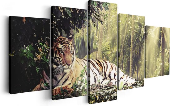Artaza Canvas Schilderij Vijfluik Tijger In De Jungle Met Zonneschijn - 200x100 - Groot - Foto Op Canvas - Canvas Print