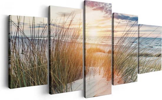Artaza Canvas Schilderij Vijfluik Strand en Zee vanuit Duinen met Zonsondergang - 200x100 - Groot - Foto Op Canvas - Canvas Print