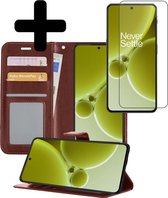 Hoesje Geschikt voor OnePlus Nord 3 Hoesje Book Case Hoes Wallet Cover Met Screenprotector - Hoes Geschikt voor OnePlus Nord 3 Hoesje Bookcase Hoes - Bruin
