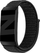 Bandz nylon loop band geschikt voor Fitbit Charge 3 / Charge 4 - Hoogwaardig nylon materiaal bandje met klittenbandsluiting - zwart nylon bandje
