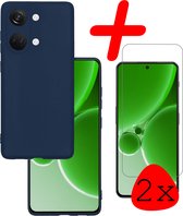 Hoes Geschikt voor OnePlus Nord 3 Hoesje Siliconen Back Cover Case Met 2x Screenprotector - Hoesje Geschikt voor OnePlus Nord 3 Hoes Cover Hoesje - Donkerblauw