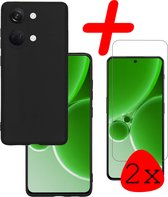 Hoes Geschikt voor OnePlus Nord 3 Hoesje Siliconen Back Cover Case Met 2x Screenprotector - Hoesje Geschikt voor OnePlus Nord 3 Hoes Cover Hoesje - Zwart