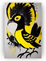 Zwartgele vogel schilderij 40x60 cm - Schilderijen canvas - Canvas - Abstract schilderij - Vogel schilderijen - Woonkamer wanddecoratie - Kunst - Slaapkamer decoratie