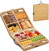 Large Charcuterie Board, Foldable Portable Cheese Serving Tray, Multipurpose Cheese Board Knife Set, Suitable for Outdoor, Wedding Anniversary, Christmas, Thanksgiving Gift (Medium)