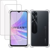 Hoesje geschikt voor Oppo A78 5G + 2x Screenprotector – Tempered Glass - Extreme Shock Case Transparant
