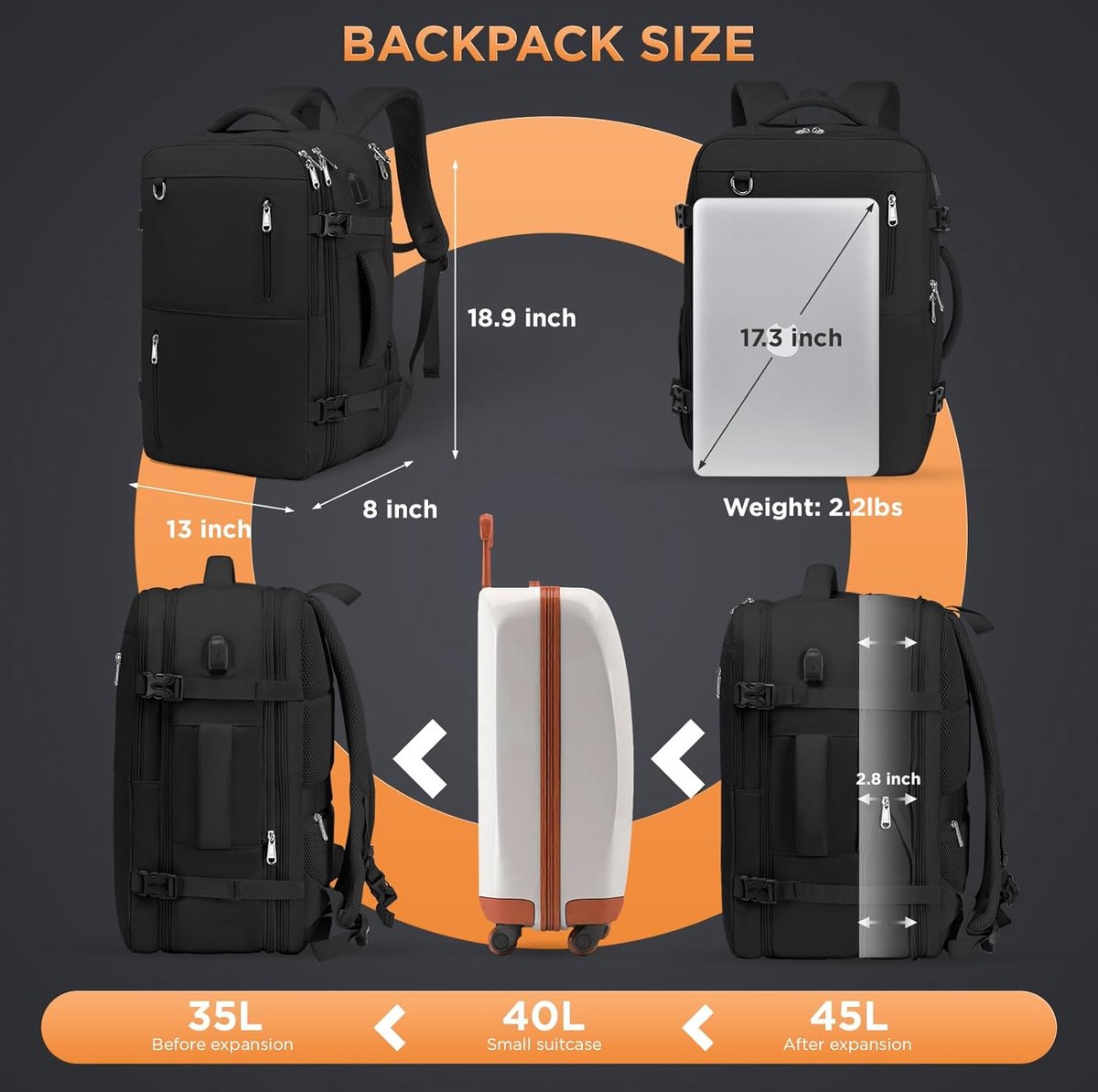 Travel Backpack for Men and Women Large Carry on Backpack Expandable Carry on Bag bol