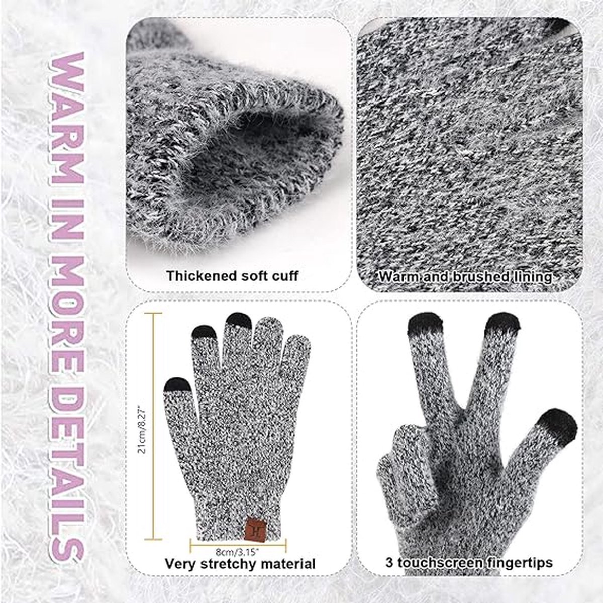 Bequemer Laden Damen Winter Warm Beanie Mütze Touchscreen Handschuhe
