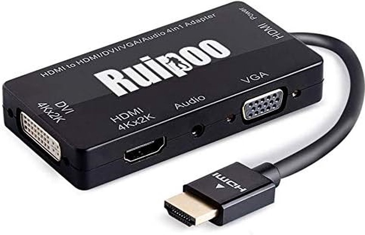 iFoulki 4K UHD HDMI-adapter Actieve HDMI-converter Multipoorten 4 in 1 HDMI naar HDMI DVI VGA Audio Man-vrouw Adapterkabel Compatibel met laptops HDTV Box of videoprojector (zwart)