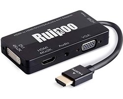 iFoulki 4K UHD HDMI-adapter Actieve HDMI-converter Multipoorten 4 in 1 HDMI naar HDMI DVI VGA Audio Man-vrouw Adapterkabel Compatibel met laptops HDTV Box of videoprojector (zwart)