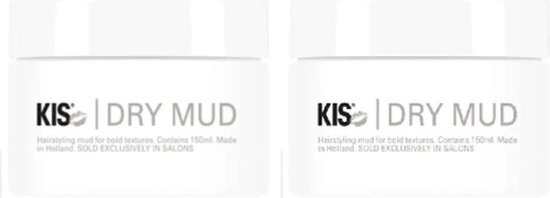 Twee potten KIS DRY MUD, stylingmodder voor gedurfde texturen. Inhoud 150 ml per stuk.