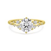 Aurora - 18k Geelgouden Moissanite Ring met Minimalistische Zijstenen - 1 karaat.