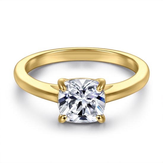 Elara - 18k Geelgouden Cushion Solitair Moissanite Ring - 5 karaat