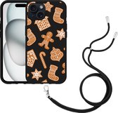 Cazy Hoesje met koord Zwart geschikt voor iPhone 15 Christmas Cookies