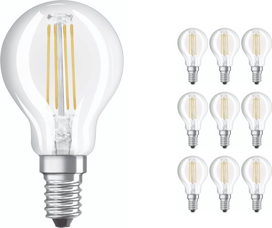 Value Pack 10x Ledvance CLASSIC LED E14 Poire Filament Transparent 4,2W 470lm - 927 Wit Très Chaud | Meilleur rendu des couleurs - Dimmable - Remplace 40W