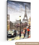 Canvas - Olieverf - Schilderij - Parijs - Stad - Eiffeltoren - 60x90 cm - Muurdecoratie - Interieur