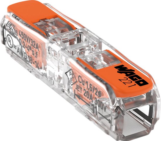 Wago 2273-202 Lasklemmen - 2-Voudige Transparante Verbindingsklemmen - 25 | Voor eendradige geleiders van 0,5 tot 2,5 mm2 - PUSH WIRE aansluiting - 450 V en 24 A - Geschikt voor rolluikmotoren Wago 2273-202 Lasklemmen - 2-Voudige Transparante Verbindingsklemmen - 25 | Voor eendradige geleiders van 0,5 tot 2,5 mm2 - PUSH WIRE aansluiting - 450 V en 24 A - Geschikt voor rolluikmotoren