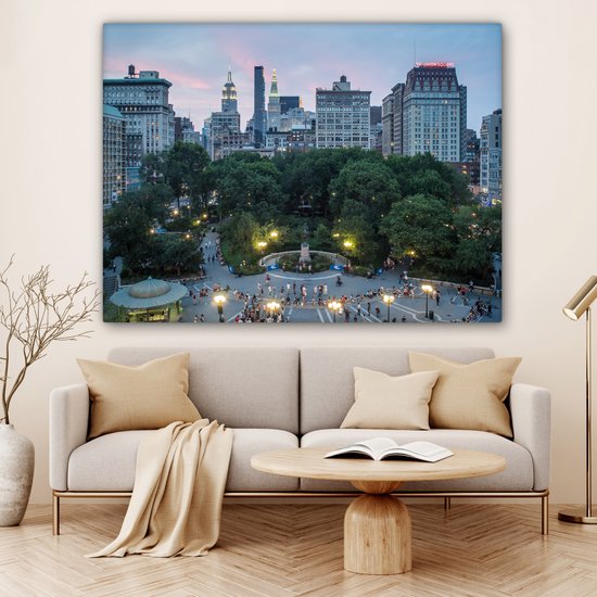 Toile Peinture New York - Carré - Arbre - 160x120 cm - Décoration murale XXL