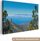 Canvas Schilderij Een bewolkte Roque Grande op Gran Canaria - 90x60 cm - Wanddecoratie