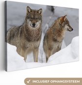 Toile Peinture Loup - Neige - Animaux - 180x120 cm - Décoration murale XXL