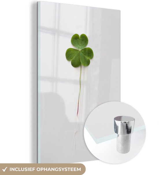 MuchoWow® Peinture sur verre 120x180 cm - Peinture sur verre acrylique - Trèfle sur blanc - Photo sur verre - Peintures