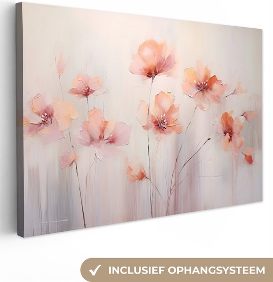 Canvas schilderij klaprozen 60x40 cm - Klaproos bloemen pastel - Slaapkamer decoratie volwassenen - Abstracte muurdecoratie canvasdoek - Muurdoek keuken kunstwerken - Foto op canvas doek - Keukenschilderij woondecoratie abstract