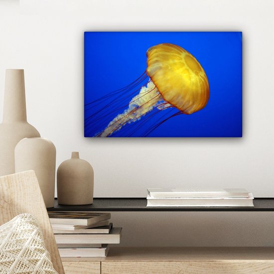 Toile Peinture Méduse - Mer - Jaune - 30x20 cm - Décoration murale