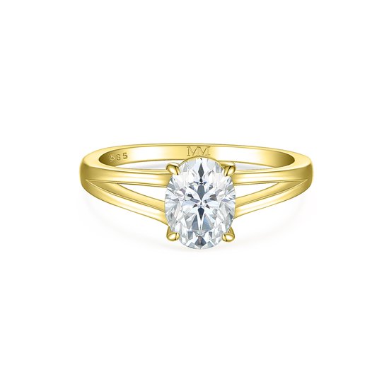 Grace - 14k Geelgouden Ovaal Split- 14k GeelgoudenShank Moissanite Ring - 3 karaat