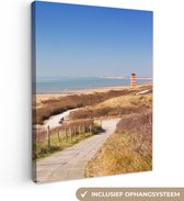 Canvas Schilderij Strand - Zee - Vuurtoren - Nederland - 60x80 cm - Wanddecoratie