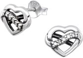 Joy|S - Zilveren hartje oorbellen - massief - hart met infinity - 10 x 8 mm - zirkonia - geoxideerd