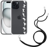 Cazy Hoesje met koord geschikt voor iPhone 15 Horses in Motion - Wit