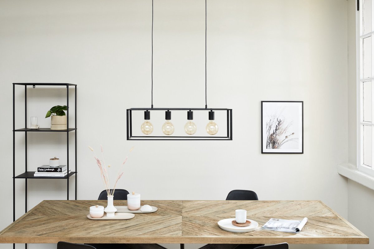 Lifa Living - Industriële Hanglamp - Zwart Metalen Frame- 4 Lichtpunten - E27 - voor Gloeilampen - Inclusief Bevestigingsmateriaal - 75 x 22 x 22 cm