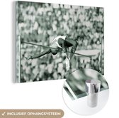 MuchoWow® Glasschilderij 120x80 cm - Schilderij acrylglas - Zwart-wit foto van een hoogspringer - Foto op glas - Schilderijen