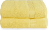 2-delige set extra grote katoenen badhanddoeken, 70 x 140 cm, ultra absorberend, compact, sneldrogende en lichte handdoek, geel