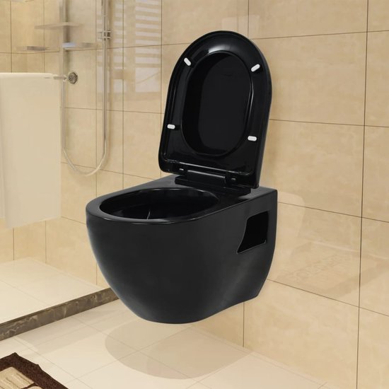 vidaXL-Hangend-toilet-met-verborgen-stortbak-keramiek-zwart - vidaXL