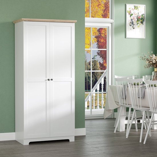 HOLTICO Keukenkast, hoge kast, keukenbuffet, buffetkast, eetkamerkast, voorraadkast met deuren en planken voor eetkamer, keuken, woonkamer, wasruimte, roze