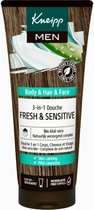 Kneipp Men - 3-in-1 Shampoo Douche - Fresh & Sensitive - Voor haar, lichaam en gezicht - Voor de gevoelige en droge huid - Met verkwikkende geur - Grootverpakking - Voordeelverpakking - Vegan - 200 ml