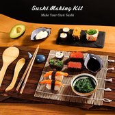 Sushi-set, bamboe sushimat, maker voor beginners, gecarboniseerde rolmat, 2 rolmatten, 5 paar eetstokjes, 1 rijststrooier, 1 peddel, 1 beginnershandleiding