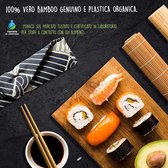 Make Maki, sushi-set, 10-delig, van bamboe, sushi-maker-set voor Japanse levensmiddelen met Japanse eetstokjes, gecertificeerd, receptenboek en video-tutorial