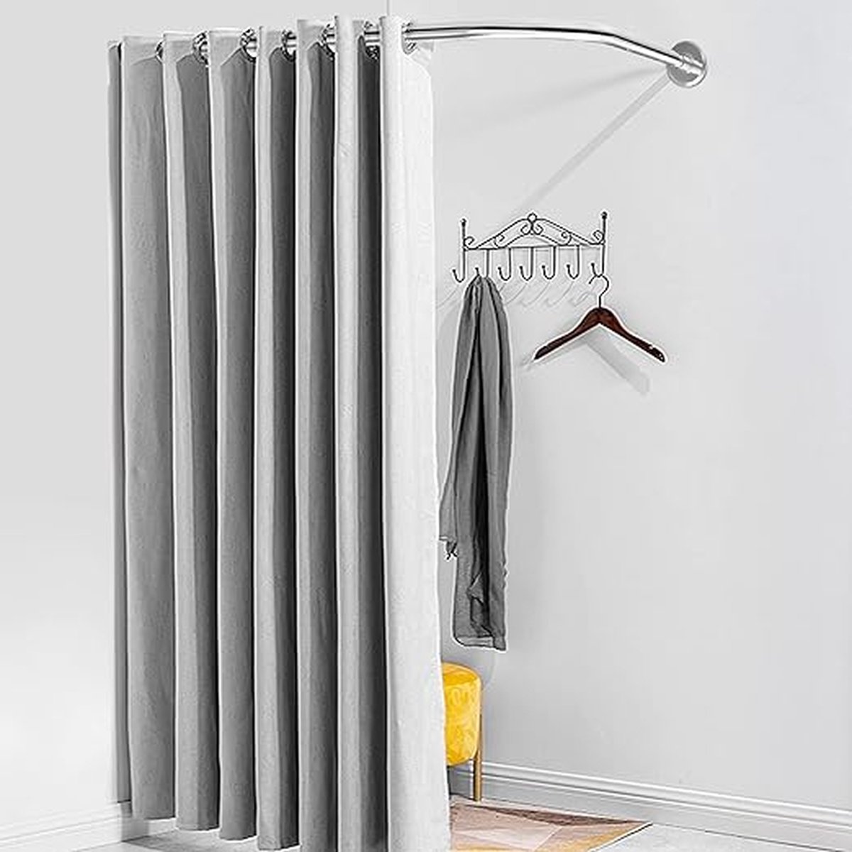 Tringle à Rideau De Douche Réglable Et Pivotante - En Acier Inoxydable, Longueur Ajustable, Pour Plafond Ou Mur Incliné