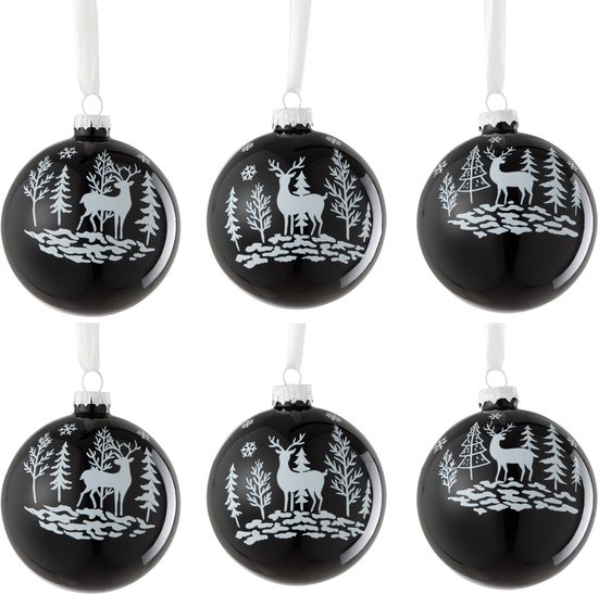 KERSTBALLEN ZWART WIT RENDIEREN SET 6 STUKS JLINE bol