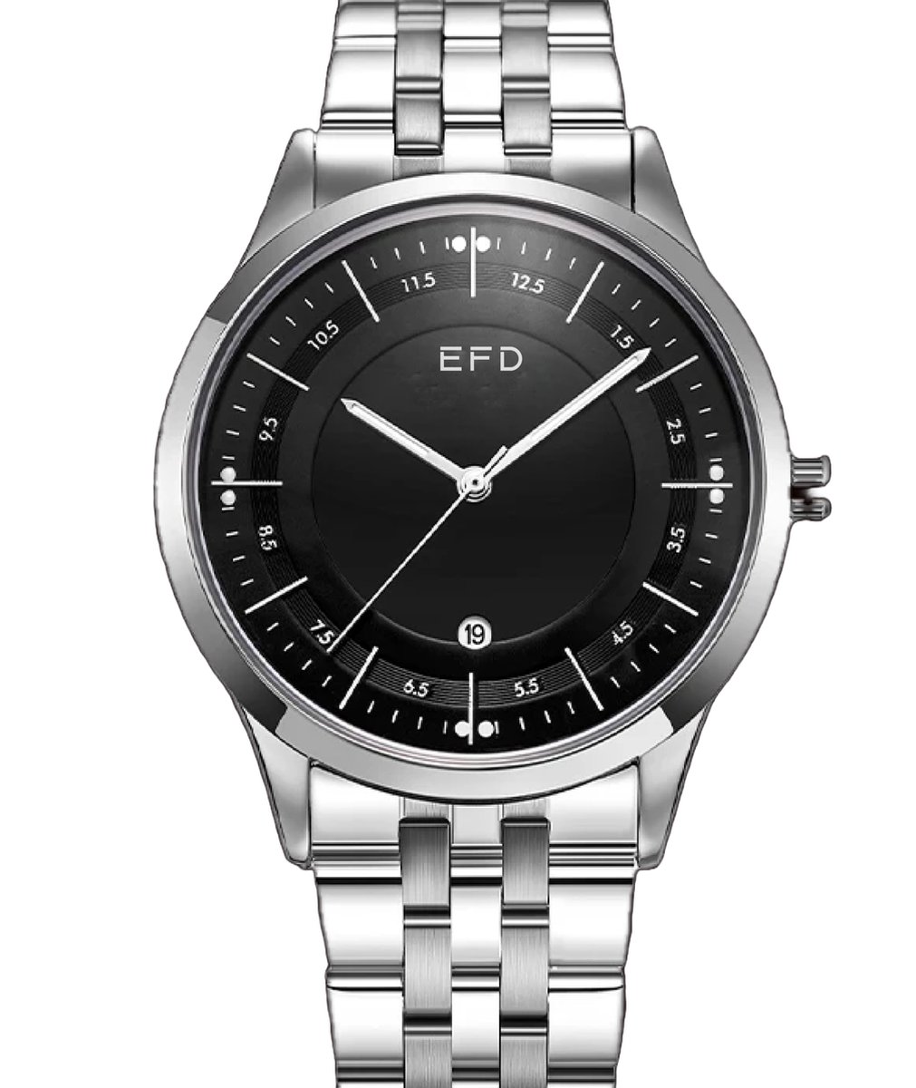 EFD Watch S01 - Heren Horloge - Zilver Zwart Design - Horloges voor Mannen