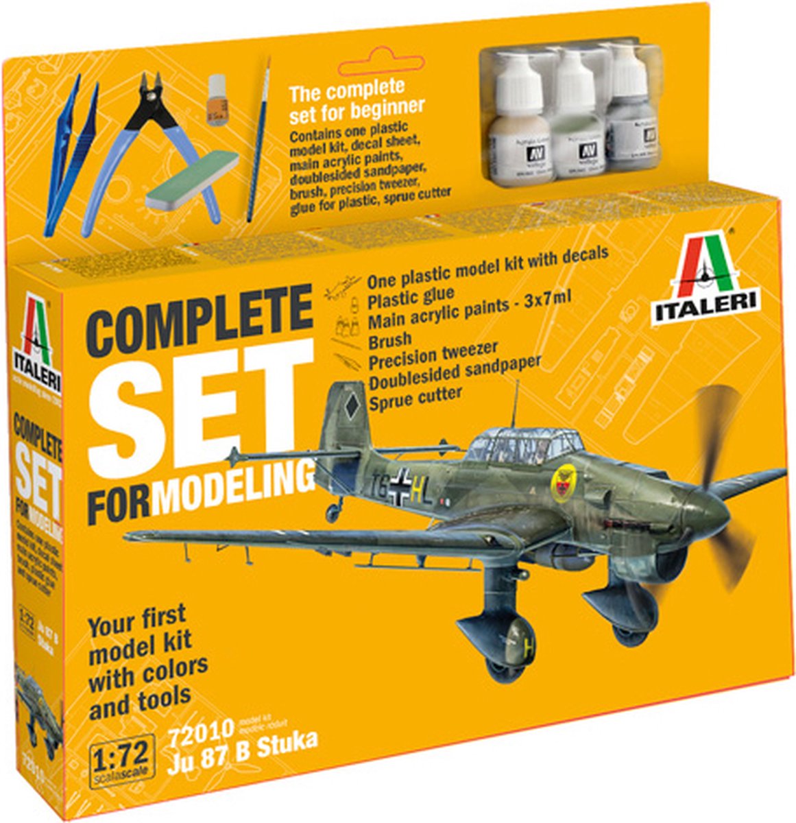Italeri 1:72 72010 Junker Ju-87B Stuka Plane Complete Set Starter Kit Plastic Modelbouwpakket