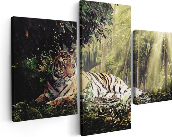 Artaza Canvas Schilderij Tijger In De Jungle Met Zonneschijn - Foto Op Canvas - Canvas Print