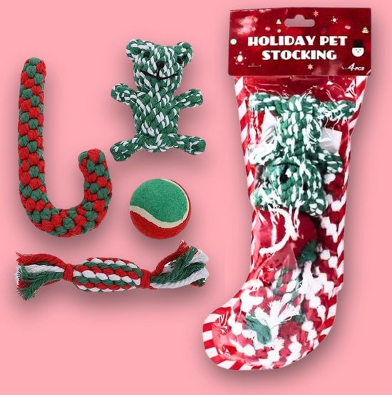 Honden Kerstpakket Speelgoed Set 4delig Hondenspeeltjes