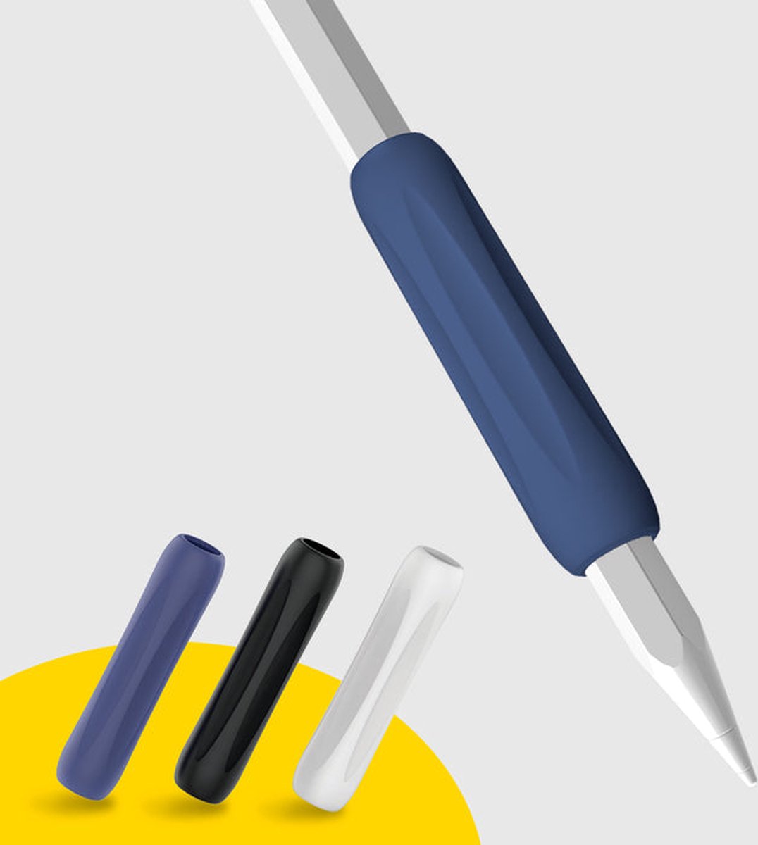 Doodroo Griphouder voor Apple Pencils van de 1e en 2e generatie - 3 Stuks, Wit, Blauw + Zwart