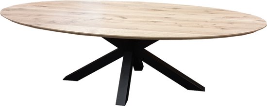 Table à manger ovale en chêne non traité - 240 x 120 x 78 cm - Épaisseur plateau 5,5 cm - Pied Matrix